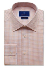 David Donahue Luxury Non-Iron Trim Fit Check Dress Shirt in Orange at Nordstrom