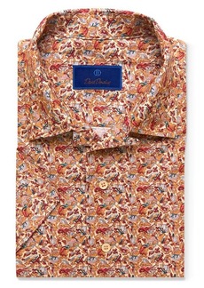 David Donahue Men's Coral Print Short Sleeve Button-Up Camp Shirt at Nordstrom