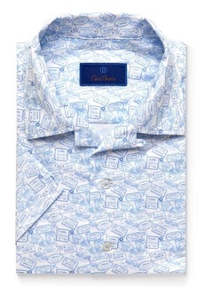 David Donahue Men's Passport Print Short Sleeve Button-Up Camp Shirt