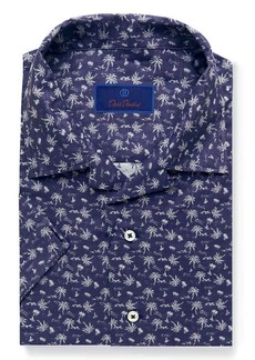 David Donahue Men's Tropical Print Short Sleeve Button-Up Camp Shirt
