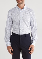 David Donahue Paisley Casual Cotton Twill Button-Up Shirt in White/Navy at Nordstrom Rack