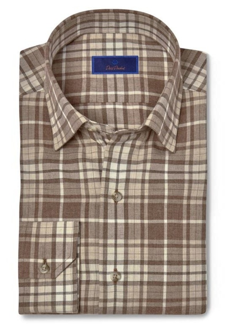 David Donahue Plaid Cotton Twill Hidden Button-Down Shirt