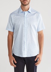 David Donahue Print Cotton Short Sleeve Button-Up Shirt in Blue at Nordstrom Rack
