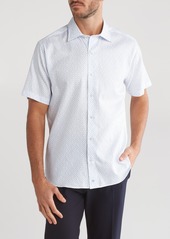 David Donahue Print Cotton Short Sleeve Button-Up Shirt in White/Blue at Nordstrom Rack