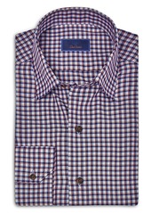 David Donahue Regular Fit Hidden Button Down Collar Twill Plaid Casual Shirt