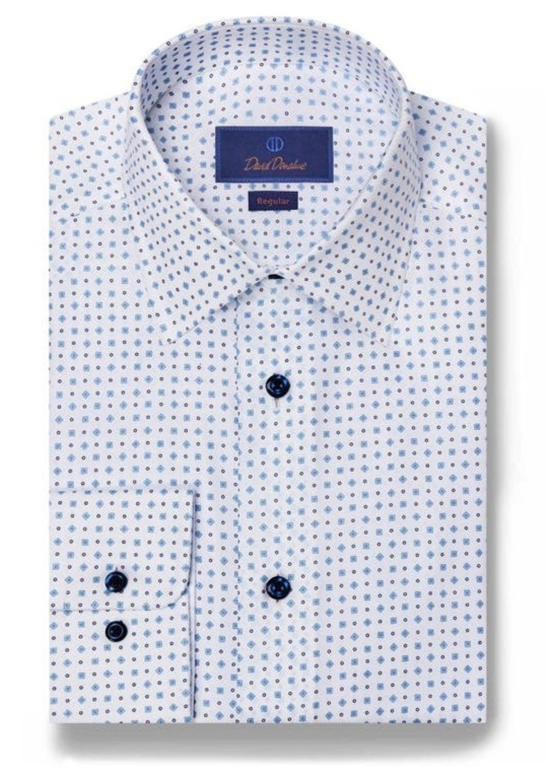David Donahue Regular Fit Tossed Geometric Print Dress Shirt