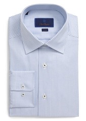 David Donahue Slim Fit Stripe Check Dress Shirt in White/Blue at Nordstrom
