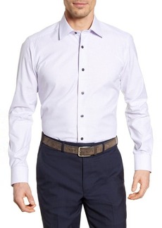David Donahue Trim Fit Check Dress Shirt in White/Lilac at Nordstrom