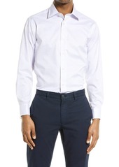 David Donahue Trim Fit French Cuff Microcheck Dress Shirt in White/Lilac at Nordstrom
