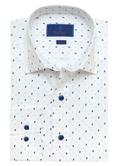 David Donahue Trim Fit Paisley Textured Performance Dress Shirt in White/Blue at Nordstrom