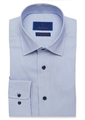 David Donahue Trim Fit Performance Dress Shirt in White/Blue at Nordstrom
