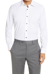 David Donahue Trim Fit Solid White Performance Dress Shirt at Nordstrom