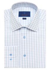 David Donahue Trim Fit Check Dress Shirt in White/Seafoam at Nordstrom