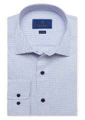 David Donahue Trim Fit Check Textured Performance Dress Shirt in White/Blue at Nordstrom