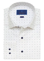 David Donahue Trim Fit Neat Textured Performance Dress Shirt in White/Merlot at Nordstrom