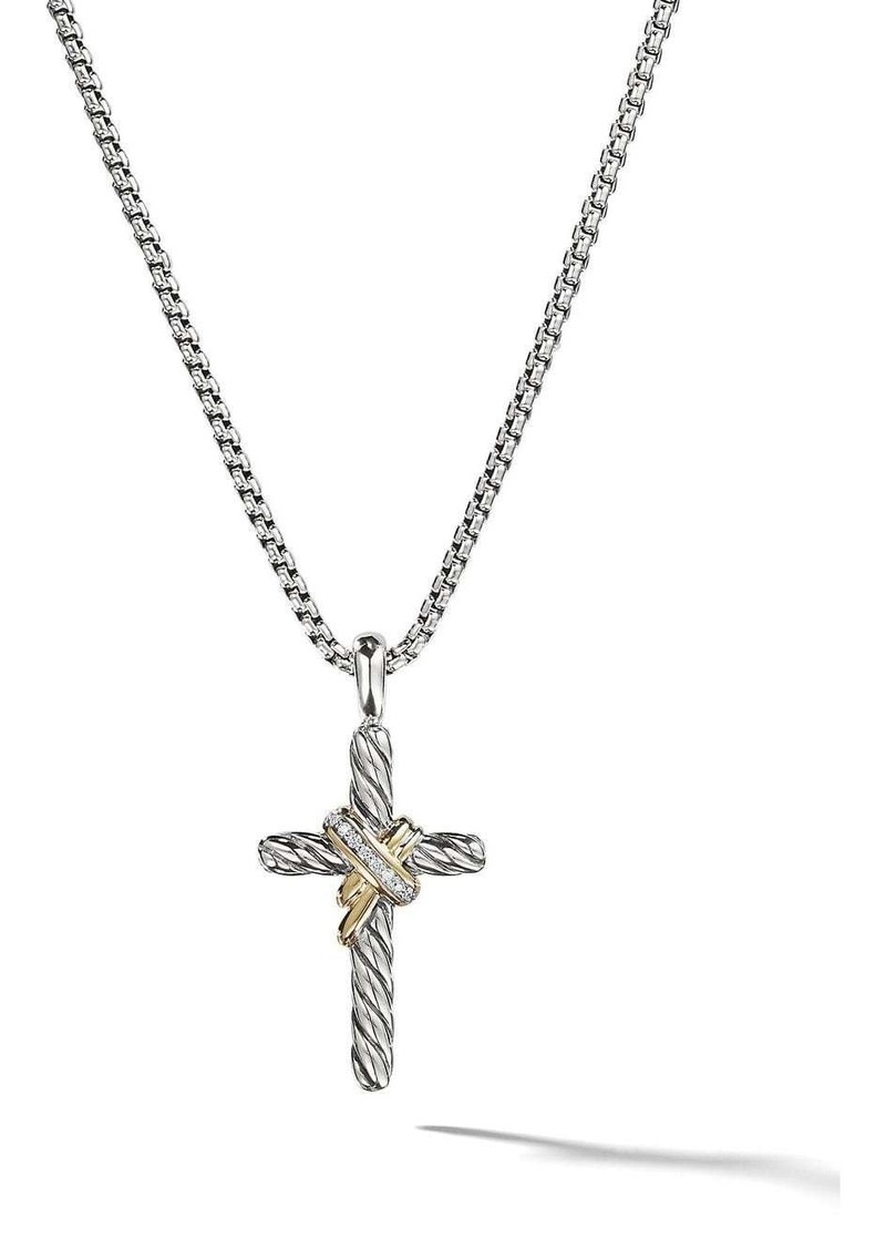 David Yurman 14kt yellow gold and sterling silver X Cross diamond necklace