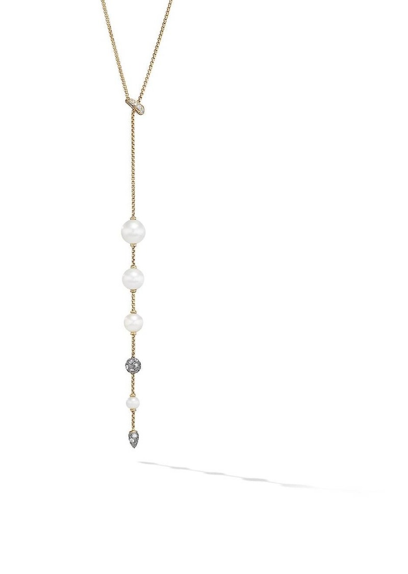 David Yurman 18K Gold, Pearl & Diamond Pavé Y Necklace