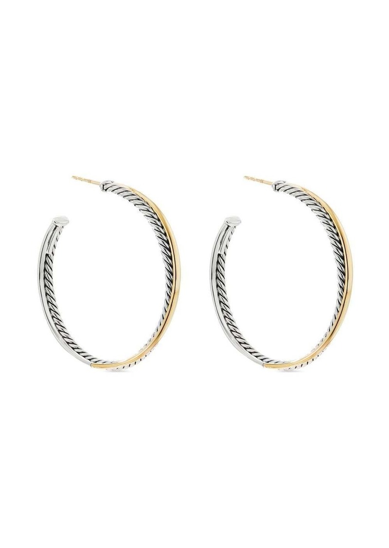 David Yurman 18kt yellow gold and sterling silver Crossover hoop earrings