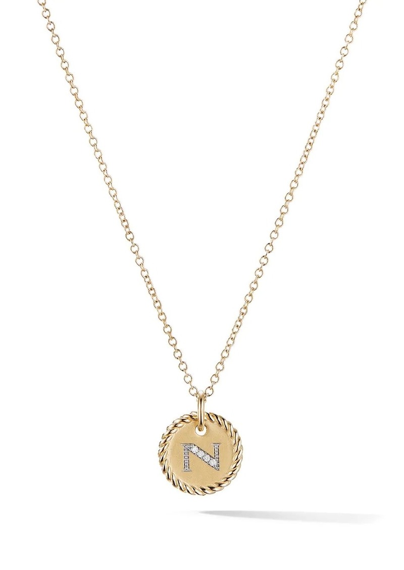David Yurman 18kt yellow gold Cable Collectibles diamond N initial pendant necklace