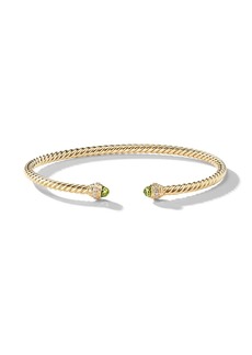 David Yurman 18kt yellow gold Cablespira peridot and diamond bracelet