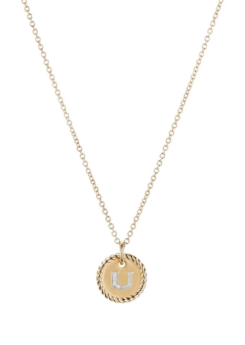 David Yurman 18kt yellow gold U Initial Charm diamond necklace