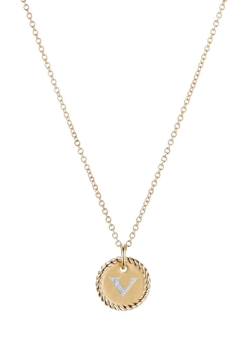 David Yurman 18kt yellow gold V Initial Charm diamond necklace