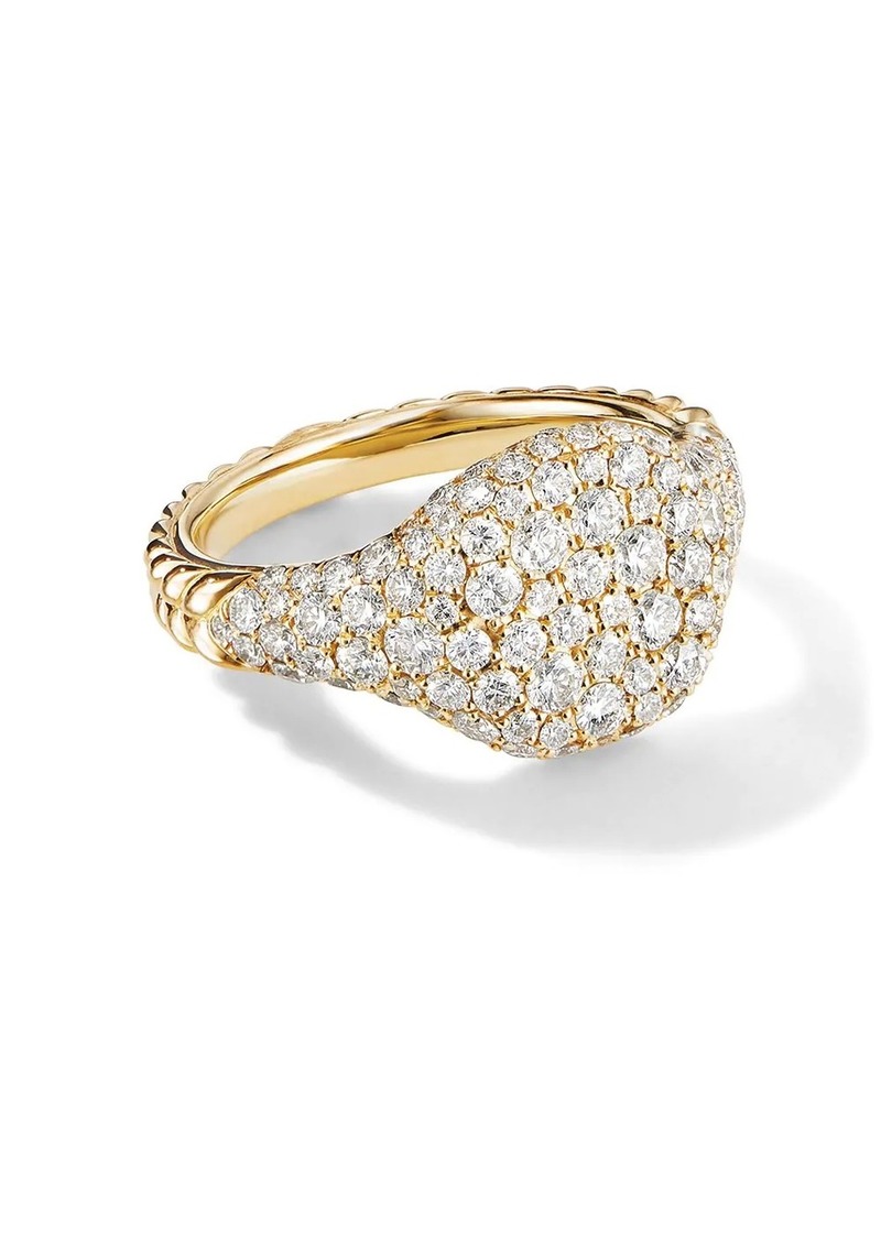 David Yurman 18kt yellow gold mini Chevron Pavé diamond pinky ring