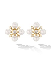 David Yurman 18kt yellow gold Renaissance pearl and diamond stud earrings