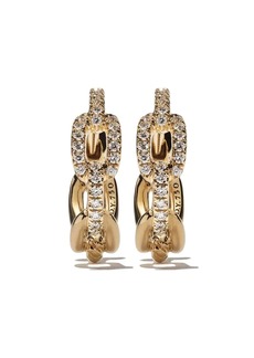 David Yurman 18kt yellow gold Stax diamond chain link huggie hoop earrings