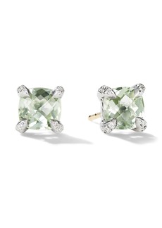 David Yurman sterling silver Petite Chatelaine prasiolite and diamond stud earrings