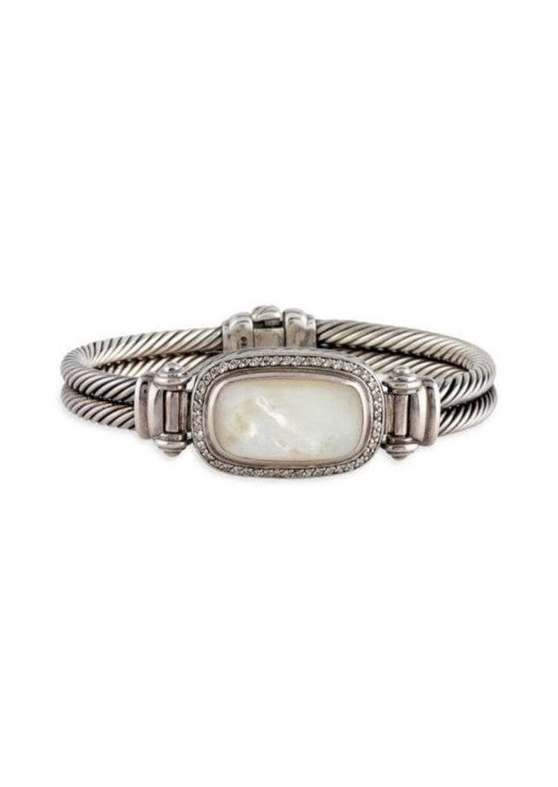 David Yurman ​Albion Sterling Silver, Diamond & Mother of Pearl Bangle Bracelet