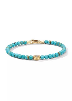 David Yurman Bijoux Spiritual Beads Peace Sign Bracelet with Turquoise, 14K Yellow Gold and Pavé Diamonds
