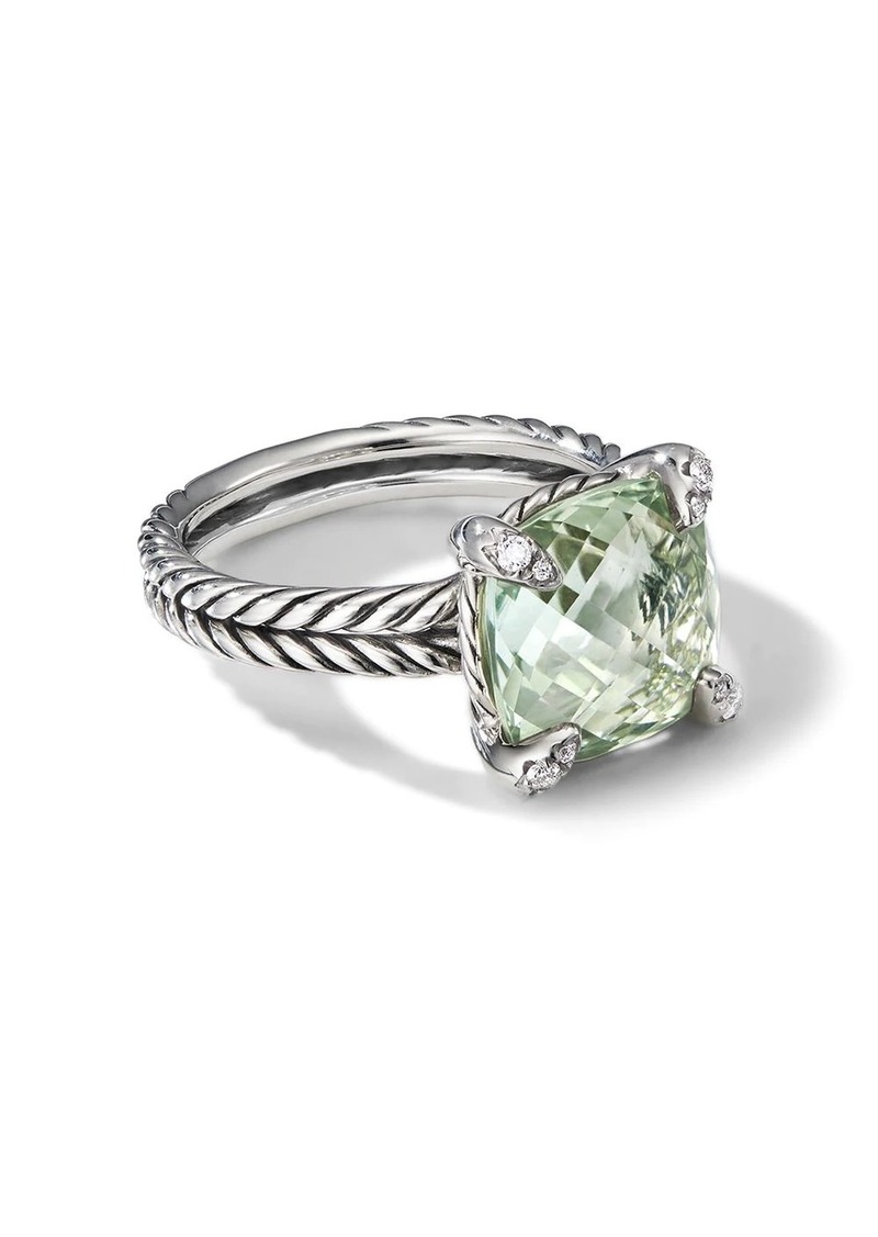 David Yurman sterling silver Chatelaine prasiolite and diamond ring