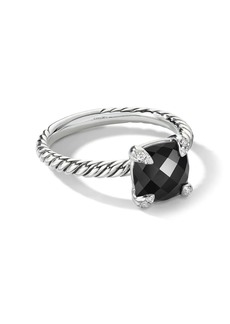 David Yurman sterling silver Chatelaine onyx and diamond ring