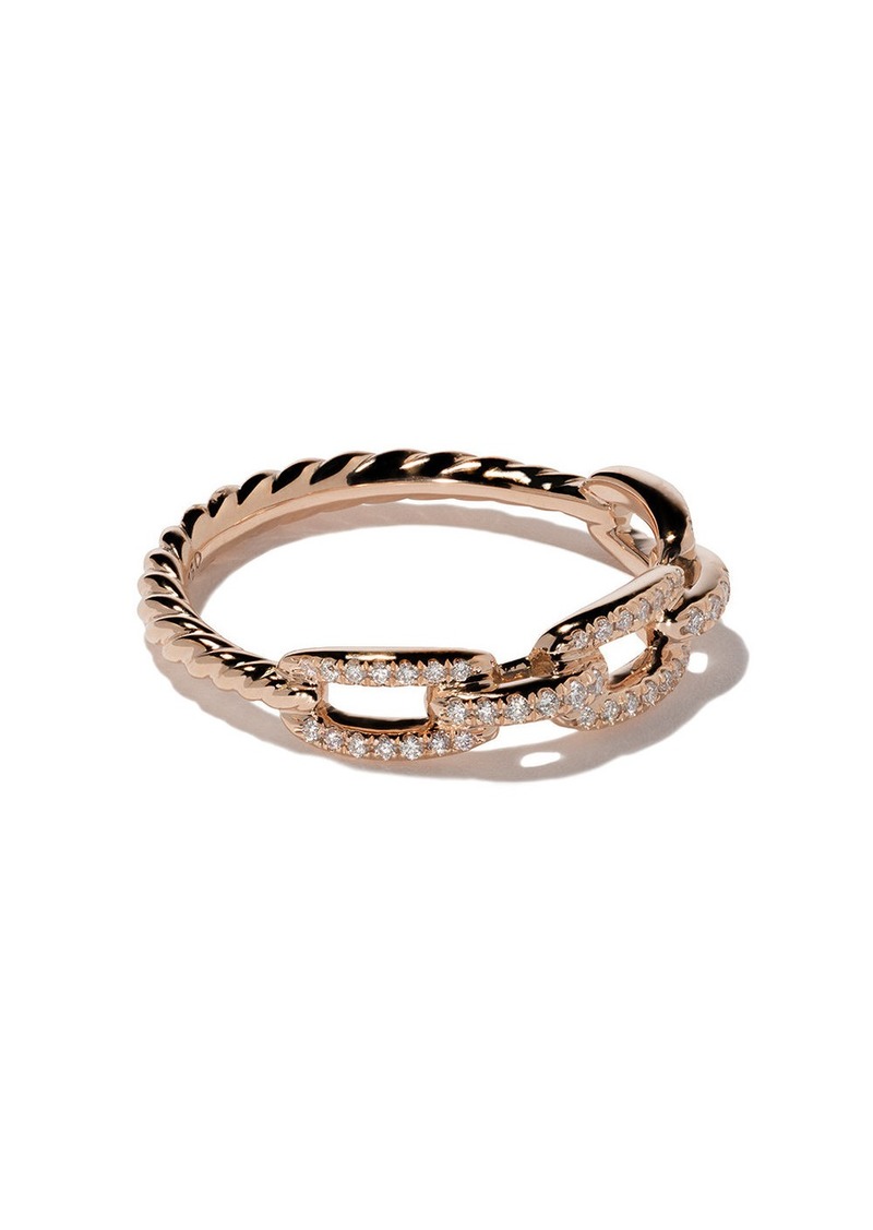 David Yurman 18kt rose gold Stax single row pavé diamond chain link ring