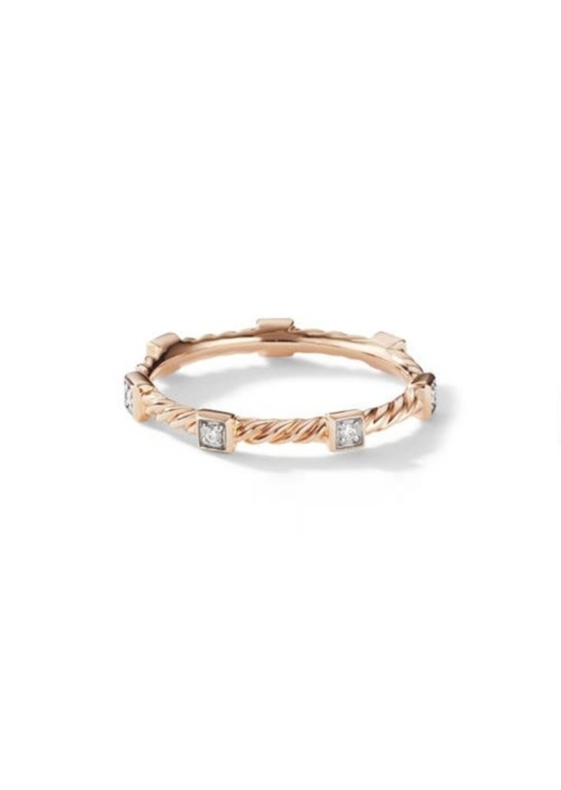 David Yurman Cable Stack Ring in 18K Rose Gold with Diamonds in Rose Gold/Diamond at Nordstrom