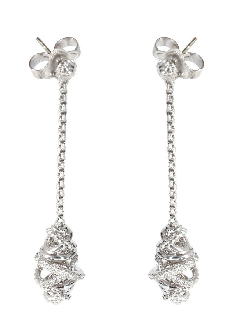 David Yurman Crossover Diamond Chain Drop Earrings in Sterling Silver 0.22 CTW