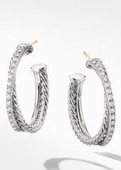 David Yurman Crossover Medium Hoop Earrings with Diamonds in Silver/Diamond at Nordstrom