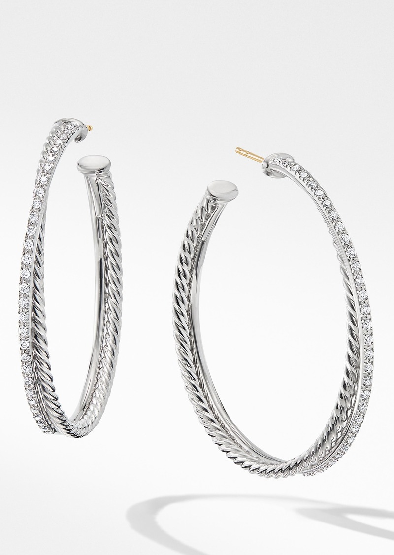David Yurman Extra Large Crossover Hoop Earrings with Diamonds in Silver/Diamond at Nordstrom