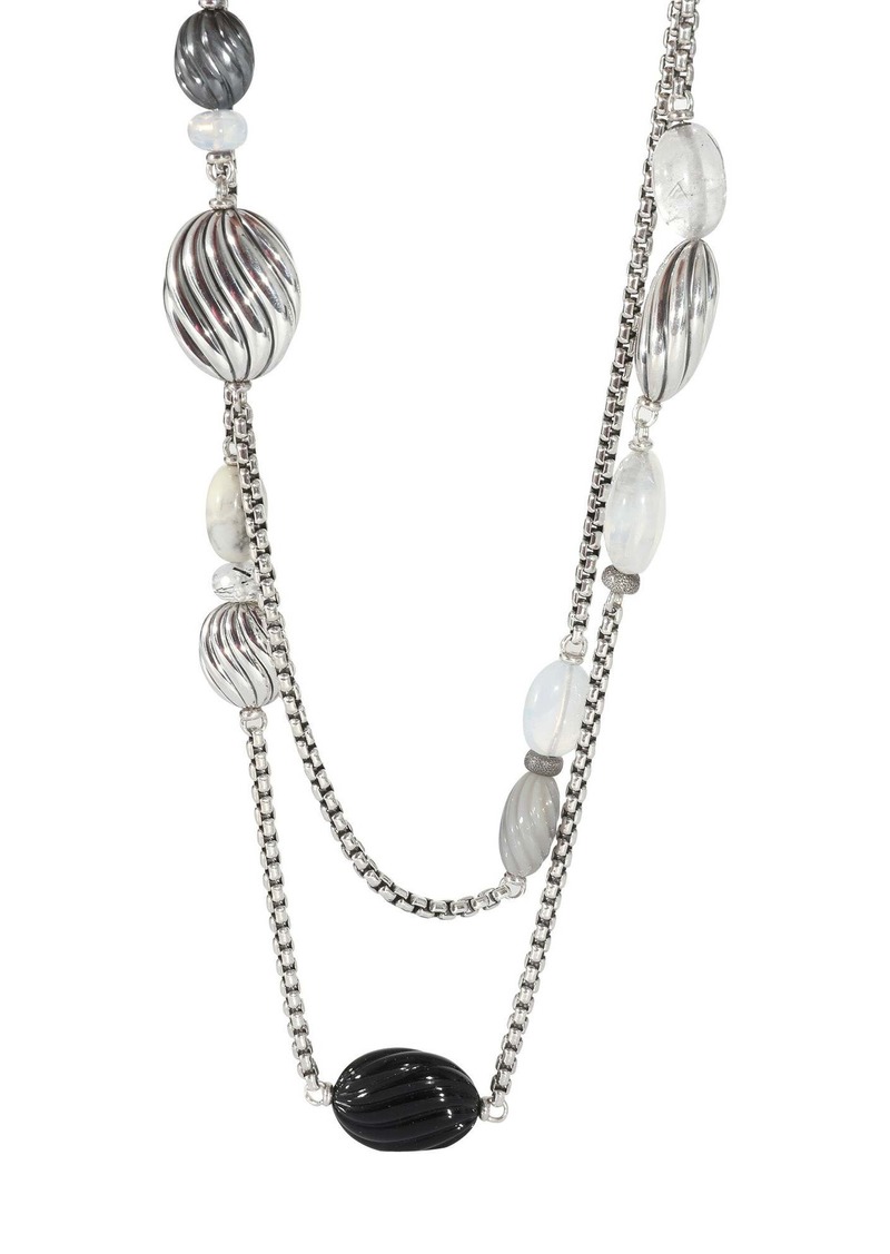 David Yurman Rock Crystal, Moonstone, Onyx & Chalcedony Necklace in Silver