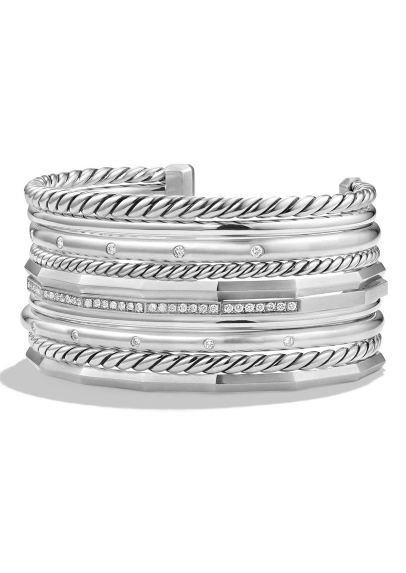 David Yurman Stax Wide Cuff Bracelet with Diamonds in Silver at Nordstrom