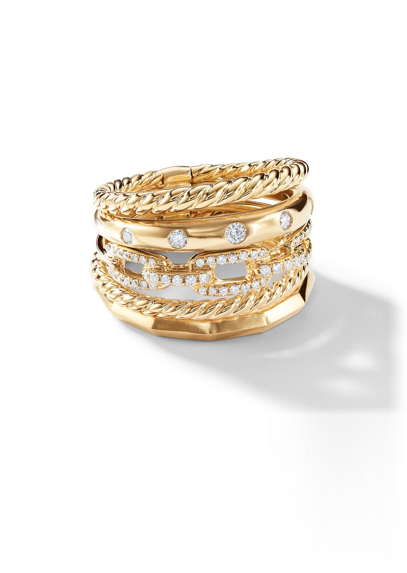 David Yurman Stax Wide Ring with Diamonds in 18K Gold