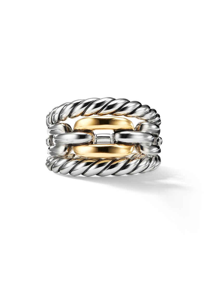 David Yurman David Yurman Wellesley Link Three-Row Ring with 18K Gold ...