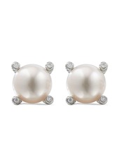 David Yurman sterling silver Cable pearl and diamond stud earrings