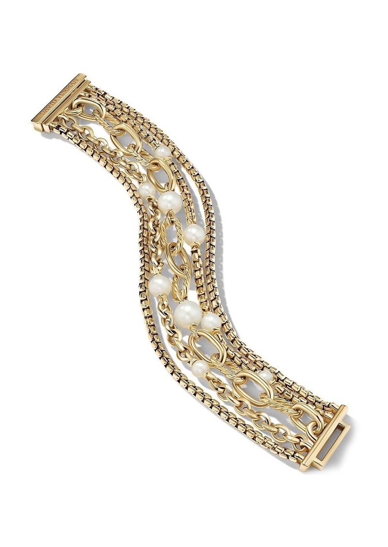David Yurman DY Madison Pearl Multi-Row Chain Bracelet In 18K Yellow Gold