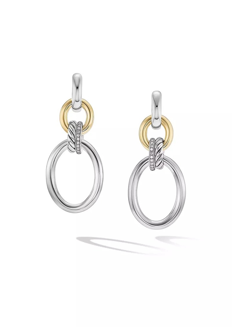 David Yurman DY Mercer™ Circular Drop Earrings In Sterling Silver With 18K Yellow Gold And Pavé Diamonds