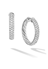 David Yurman DY Mercer™ Hoop Earrings In Sterling Silver With Pavé Diamonds