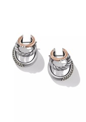 David Yurman DY Mercer™ Melange Multi Hoop Earrings In Sterling Silver With 18K Rose Gold and Pavé Diamonds