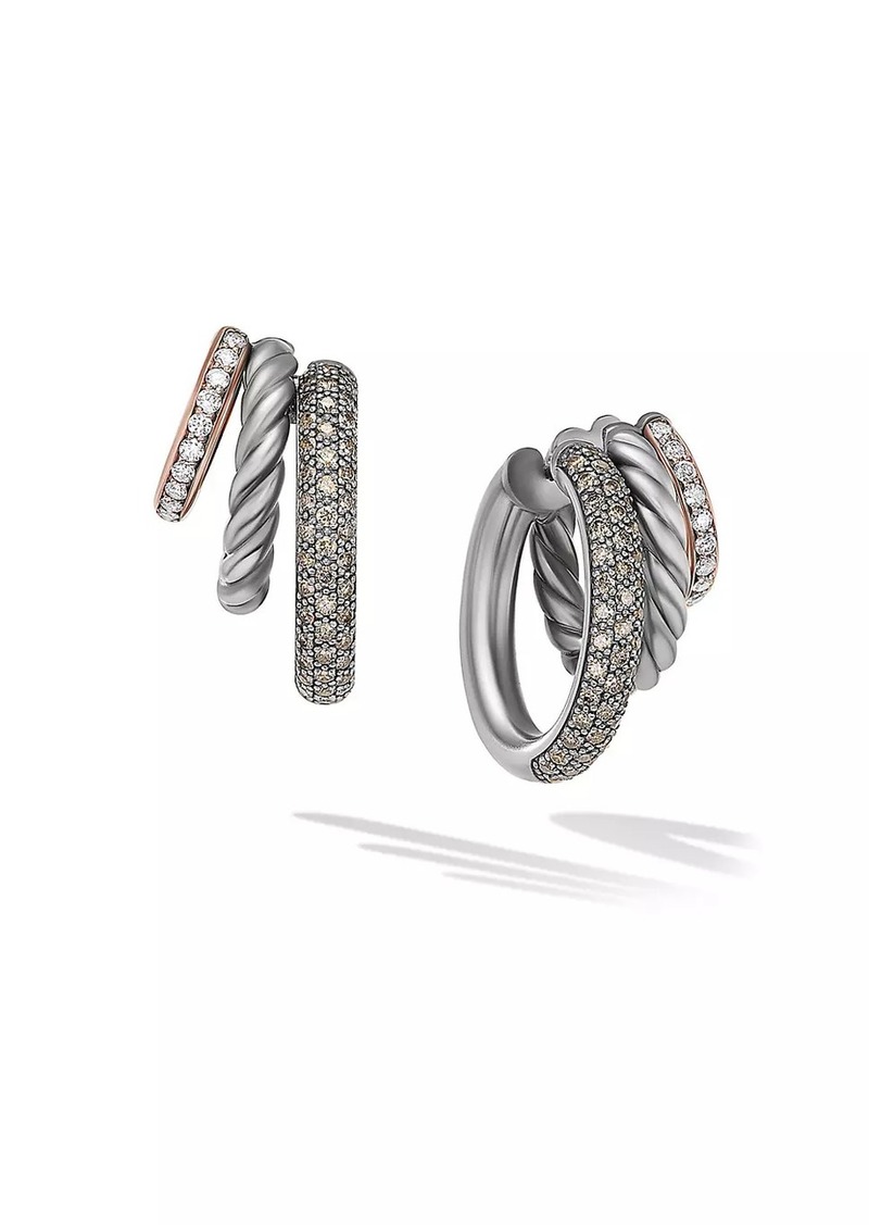 David Yurman DY Mercer™ Melange Multi Hoop Earrings In Sterling Silver With 18K Rose Gold and Pavé Diamonds