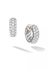 David Yurman DY Mercer™ Micro Hoop Earrings In Sterling Silver With Pavé Diamonds